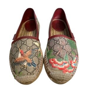 Gucci Tian Hummingbird GG Supreme Monogram Espadrille Flats EU 36 Slip On
